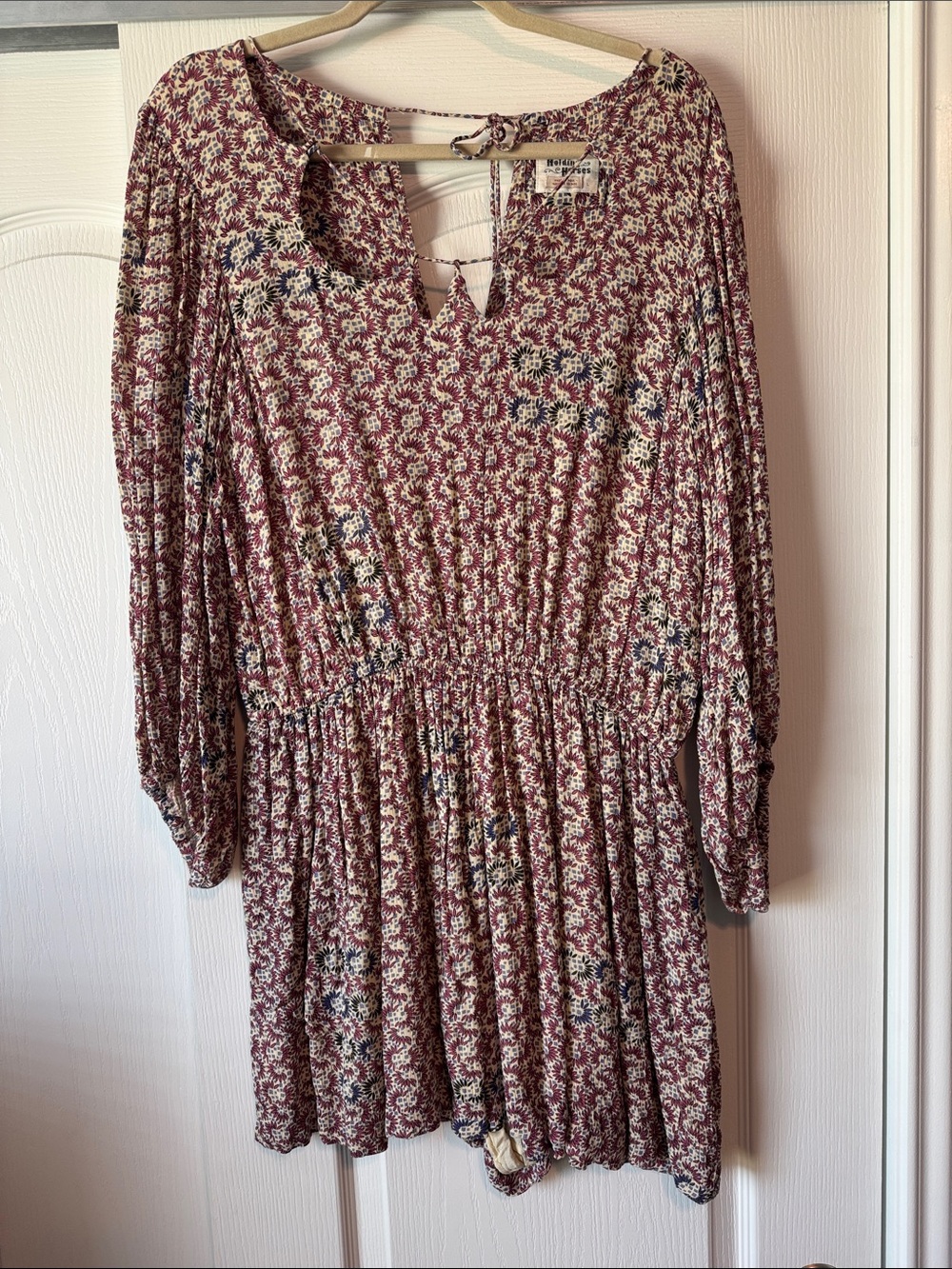 Floral Long Sleeve Smocked Waist Romper - Burgundy Floral